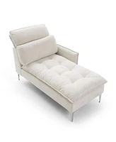 Upholstered Chaise Lounge with Armrest & Pillow, for Indoor Living Spaces (Beige)