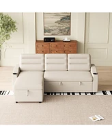 Convertible Sofa Bed with Storage, Recliner, and Cup Holder