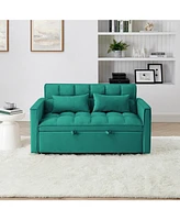 54.33 inch versatile foldable sofa bed in 3 lengths, modern sofa sofa sofa velvet pull-out bed, adjustable back (Green)
