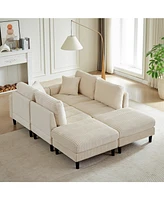Oversized U-Shaped Corduroy Modular Sofa with Ottomans and Pillows