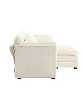 Chenille fabric, removable armrests with side pockets, high density sponge filling, oversized double sofa with footstool