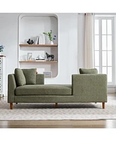 Modern Double-Sided Chaise Lounge with 4 Pillows and Rubberwood Legs