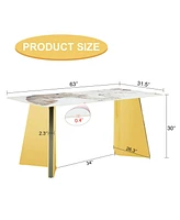 Pandora Sintered Stone Dining Table (63"x31.5x30") with Golden Butterfly Legs