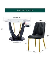 V-Leg Dining Table with Tempered Glass Top and 4 Pu Chairs