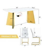 Luxurious 63" Sintered Stone Table with Golden Butterfly Legs & 6 Pu Chairs