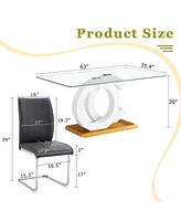 Subtle Luxury Glass Dining Set with 6 Pu Chairs