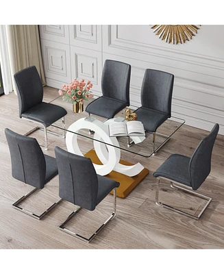 Subtle Luxury Glass Dining Set with 6 Pu Chairs