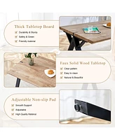 Wood-Textured Mdf Dining Table and Brown Suede Chairs Set