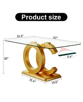 Modern Glass Dining Table for 6-8, Rectangular, Gold Base