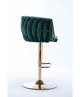 Set Of 2 Bar Stools, With Chrome Footrest And Base Swivel Height Adjustable Mechanical Lifting