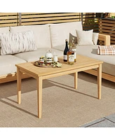 20 Inch x 35.5 Inch Outdoor Teak Wood Coffee Table with Slatted Tabletop for Balcony