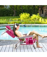 Foldable Backpack Beach Chair with Cup Holder and Storage Pockets Set of 2-Pink