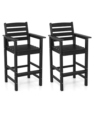 Patio Hdpe Adirondack Bar Chairs Set of 2 with Wide Armrests-Black