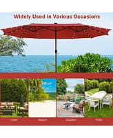 15 Feet Twin Patio Umbrella with 48 Solar Led Lights