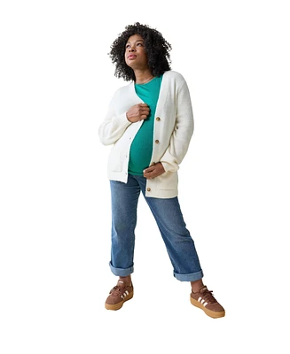 Ingrid + Isabel Maternity Button Front Cardigan Sweater Cream L