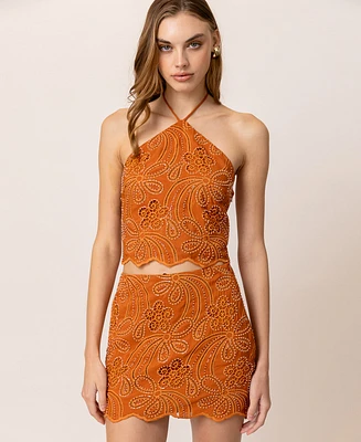 Line & Dot Women's Isabella Embroidered Beaded Mini Skirt