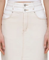 Avec Les Filles Women's Raw Hem Denim Midi Skirt
