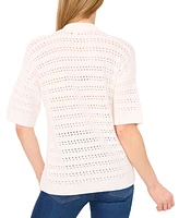 CeCe Women's Open-Knit Short-Sleeve Polo Sweater