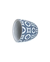 LuxenHome Blue and White Flower Pattern Round Tapered -Inch Tall Mgo Planter