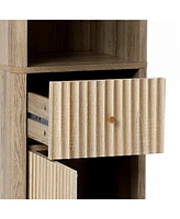 LuxenHome Natural Finish Wave-Patterned Manufactured Wood 1-Drawer 1-Door Bathroom Tower Cabinet