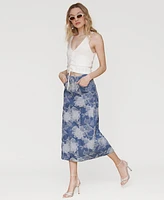 Avec Les Filles Women's Floral Denim Maxi Skirt