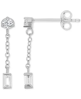 2-Pc. Set Cubic Zirconia Baguette Stud & Dangling Earrings in 14k Yellow Gold over Sterling Silver