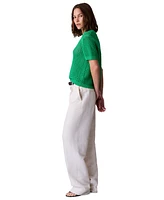 Calvin Klein Jeans Women's Cotton Open-Stitch Short-Sleeve Sweater