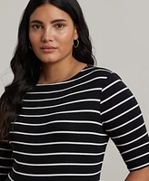 Lauren Ralph Plus Striped Cotton Boatneck T-Shirt