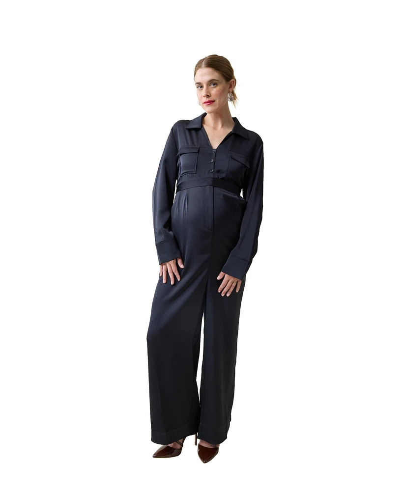 Ingrid + Isabel Maternity Long Sleeve Jumpsuit Black Size Xl