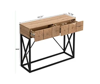 43.3" Luxury Wood Sofa Table with Drawers, Industrial Style for Living Room
