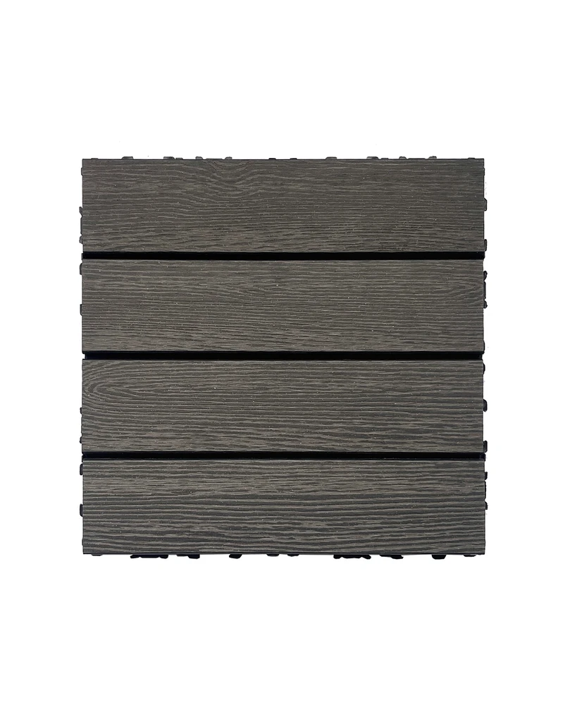 Wood Plastic Composite Deck Tiles Set of 20pcs, Diy Interlocking Decking Tiles, Floor Tile, Durable, Maintenance, Waterproof, Indoor Outdoor, 12x12in
