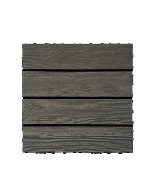 Wood Plastic Composite Deck Tiles Set of 20pcs, Diy Interlocking Decking Tiles, Floor Tile, Durable, Maintenance, Waterproof, Indoor Outdoor, 12x12in