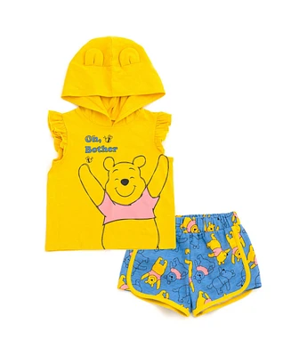 Winnie the Pooh Toddler Girls Disney Minnie Mouse Lilo & Stitch French Terry Tank Top Shirt Dolphin and Active Shorts to