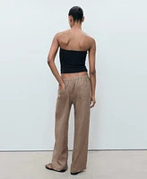 Mango Women's Wide Leg Linen Pants