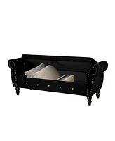 Velvet Storage Ottoman Bench with Crystal Buckle and Solid Wood Legs