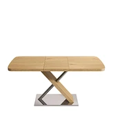 Retractable Dining Table, Wood Color, Seats 4-6, Cross Base