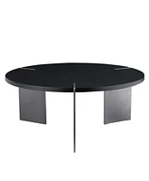 Round Coffee Table Black Oak Wood Surface and Black Metel Feet