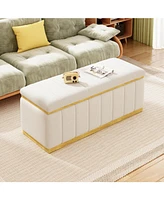 Linen Fabric Upholstered+Solid wood frame Bench with Large Storage Space for the Living Room, Entryway and Bedroom,Beige,( 40''x16''x17'' )