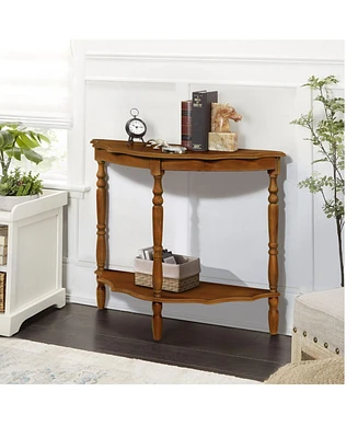 42'' Retro Circular Curved Half-Moon Console Table with Cloud Design Top and Open Shelf Solid Wood Frame and Legs, Brown