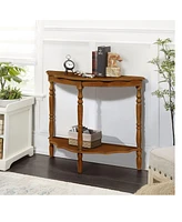 42'' Retro Circular Curved Half-Moon Console Table with Cloud Design Top and Open Shelf Solid Wood Frame and Legs, Brown