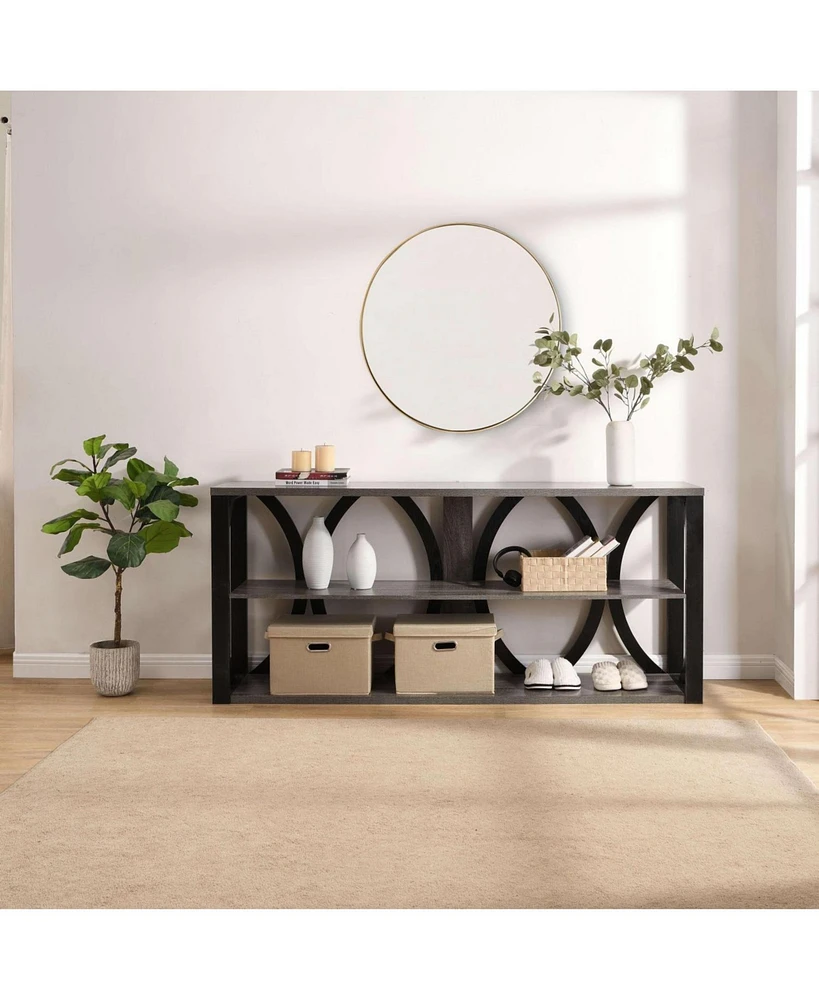 Industrial Console Table, 70.87" Entryway Table with Storage, Black