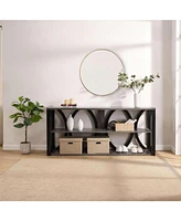 Industrial Console Table, 70.87" Entryway Table with Storage, Black