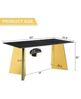 Black Marble-Patterned Dining Table with Golden Butterfly Legs (Heat-Resistant)