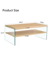 3-Tier Side Table & Coffee Table Set with Mdf Board and Tempered Glass