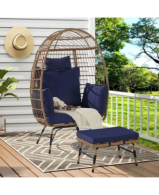 Oversized Wicker Egg Chair with Ottoman