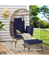 Oversized Wicker Egg Chair with Ottoman