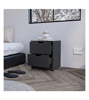 Two Drawer Faux Wood Nightstand for Bedroom Storage and Bedside Table