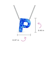 Bling Jewelry Blue Celestial Crescent Opal Pendant Necklace Letter P Sterling Silver Initials
