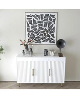 3-Door Large Storage Sideboard with Gold Handles for Kitchen, Dining Room and Living Room.55.12" W Accent White Buffet Cabinet, Coffee Bar Sidebo
