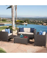 4-Piece Outdoor Wicker Sofa Set with Cushions & Coffee Table
